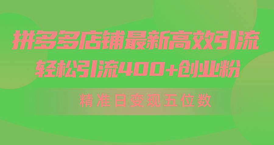 (10041期)拼多多店铺最新高效引流术，轻松引流400+创业粉，精准日变现五位数！-昀创网