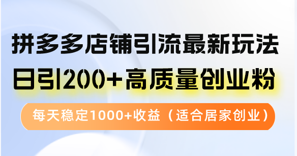 拼多多店铺引流最新玩法，日引200+高质量创业粉，每天稳定1000+收益(…-昀创网