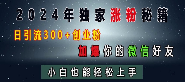 2024年独家涨粉秘籍，日引流300+创业粉，加爆你的微信好友，小白也能轻松上手-昀创网