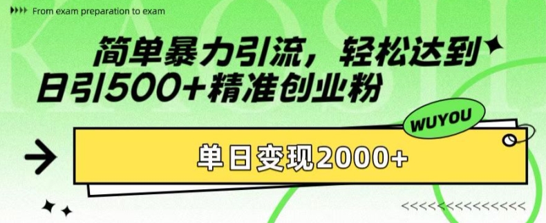 简单暴力引流，轻松达到日引500+精准创业粉，单日变现2k【揭秘】-昀创网