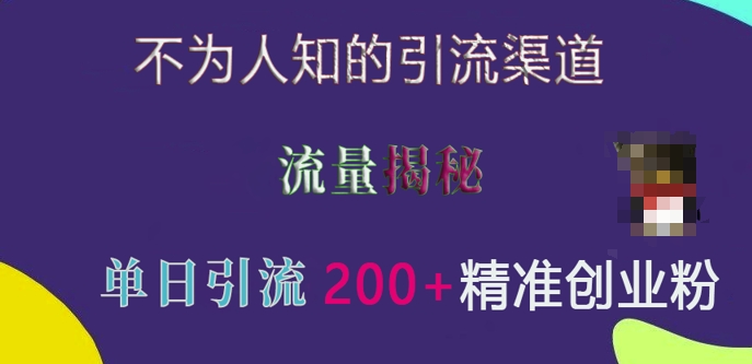 不为人知的引流渠道，流量揭秘，实测单日引流200+精准创业粉【揭秘】-昀创网