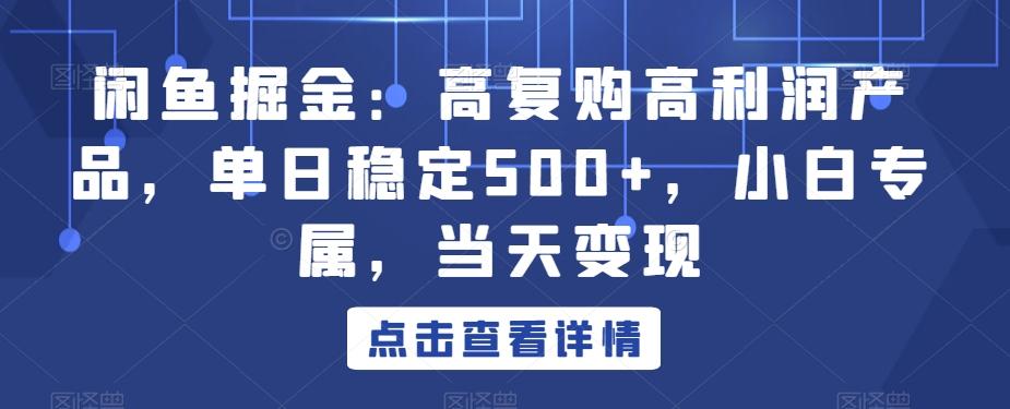 闲鱼掘金：高复购高利润产品，单日稳定500+，小白专属，当天变现-昀创网