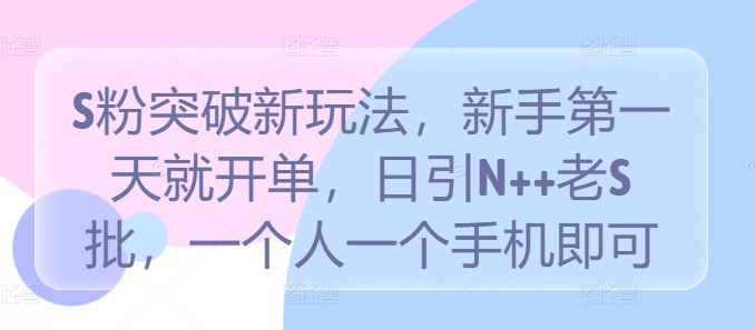 S粉突破新玩法，新手第一天就开单，日引N++老S批，一个人一个手机即可【揭秘】-昀创网