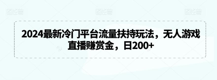 2024最新冷门平台流量扶持玩法，无人游戏直播赚赏金，日200+【揭秘】-昀创网