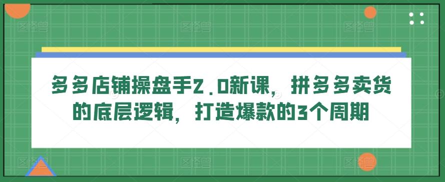 多多店铺操盘手2.0新课，拼多多卖货的底层逻辑，打造爆款的3个周期-昀创网