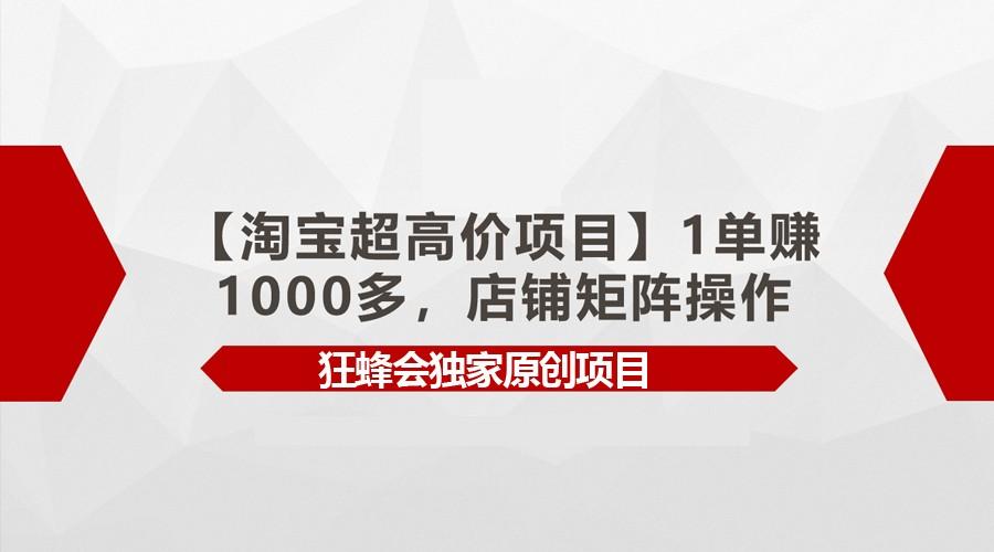 【淘宝超高价项目】1单赚1000多，店铺矩阵操作-昀创网