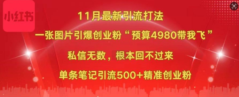 小红书11月最新图片打粉，一张图片引爆创业粉，“预算4980带我飞”，单条引流500+精准创业粉-昀创网