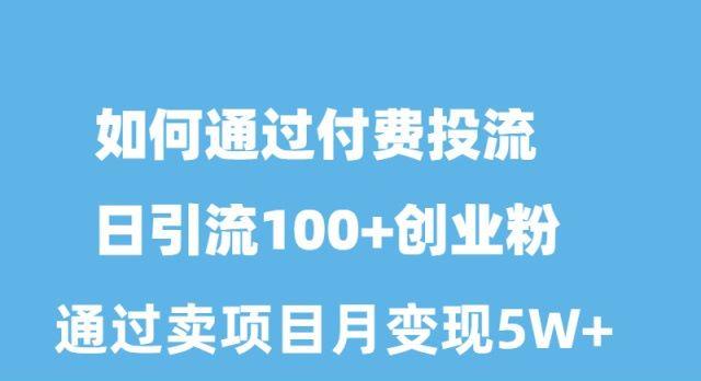 如何通过付费投流日引流100+创业粉月变现5W+-昀创网