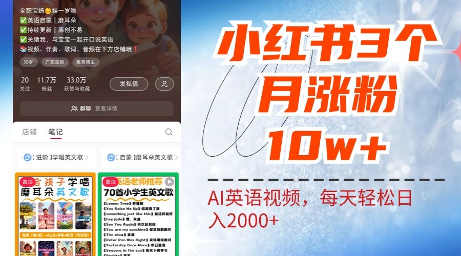 小红书三个月涨粉10W，AI英语视频0成本制作，每天轻松日入2000+-昀创网