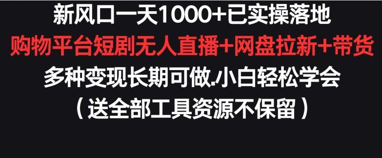 新风口一天1000+已实操落地购物平台短剧无人直播+网盘拉新+带货多种变现长期可做【揭秘】-昀创网