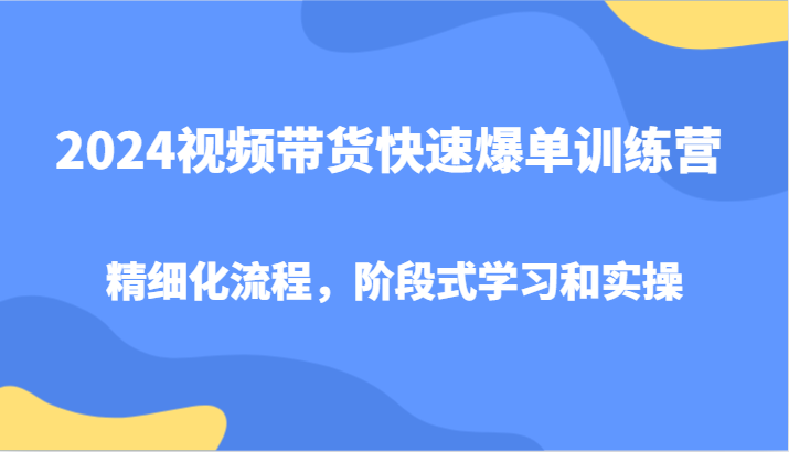 2024视频带货快速爆单训练营，精细化流程，阶段式学习和实操-昀创网