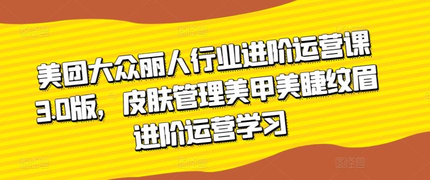 美团大众丽人行业进阶运营课3.0版，皮肤管理美甲美睫纹眉进阶运营学习-昀创网