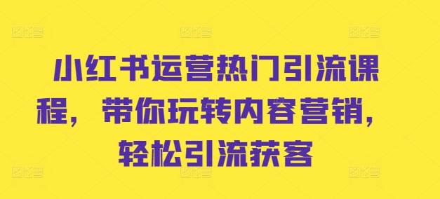 小红书运营热门引流课程，带你玩转内容营销，轻松引流获客-昀创网