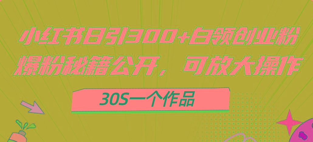 小红书日引300+高质白领创业粉，可放大操作，爆粉秘籍！30s一个作品-昀创网