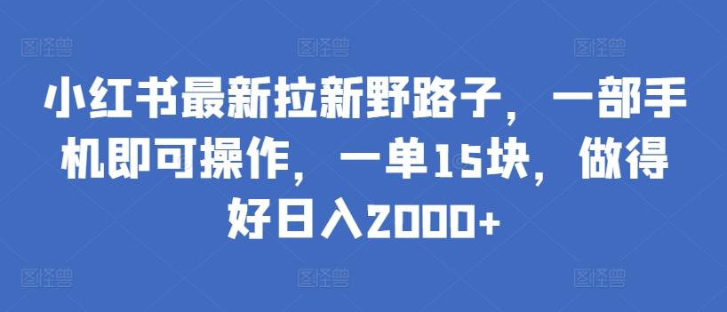 小红书最新拉新野路子，一部手机即可操作，一单15块，做得好日入2000+【揭秘】-昀创网