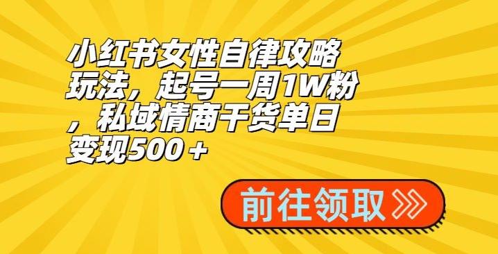 小红书女性自律攻略玩法，起号一周1W粉，私域情商干货单日变现500＋-昀创网