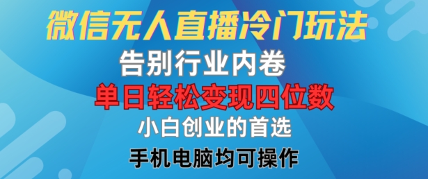 微信无人直播冷门玩法，告别行业内卷，单日轻松变现四位数，小白的创业首选【揭秘】-昀创网