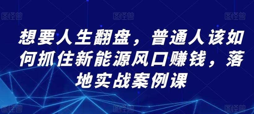 想要人生翻盘，普通人该如何抓住新能源风口赚钱，落地实战案例课-昀创网