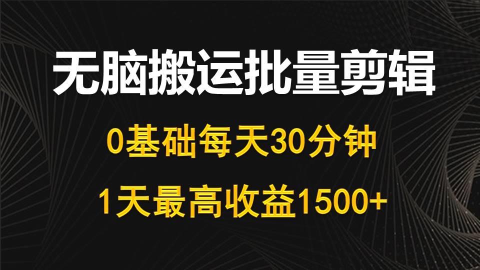 (10008期)每天30分钟，0基础无脑搬运批量剪辑，1天最高收益1500+-昀创网