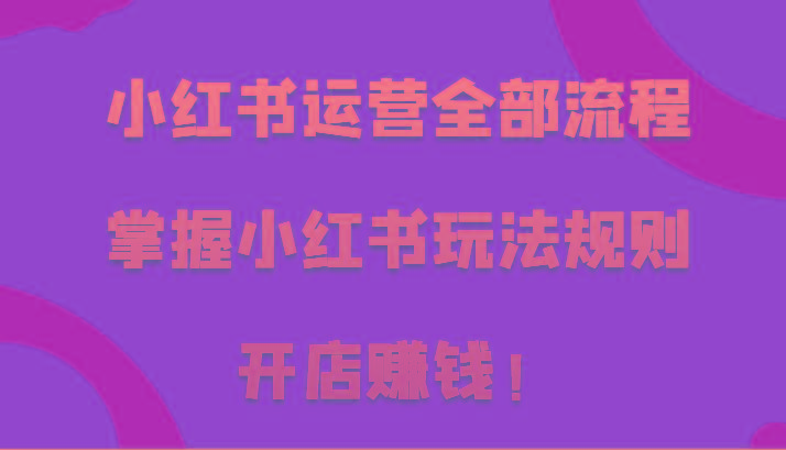 小红书运营全部流程，掌握小红书玩法规则，开店赚钱！-昀创网