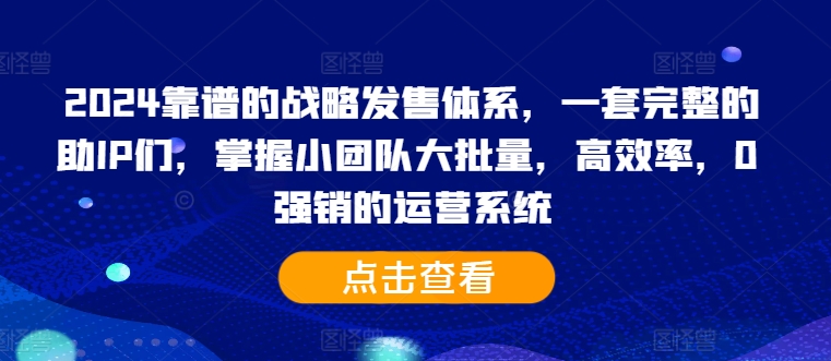 2024靠谱的战略发售体系，一套完整的助IP们，掌握小团队大批量，高效率，0 强销的运营系统-昀创网