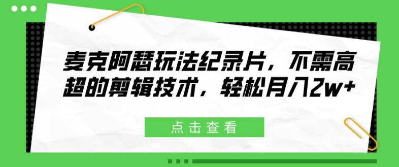 麦克阿瑟玩法纪录片，不需高超的剪辑技术，轻松月入2w+【揭秘】-昀创网