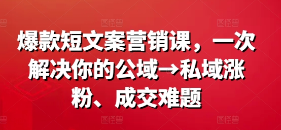 爆款短文案营销课，一次解决你的公域→私域涨粉、成交难题-昀创网