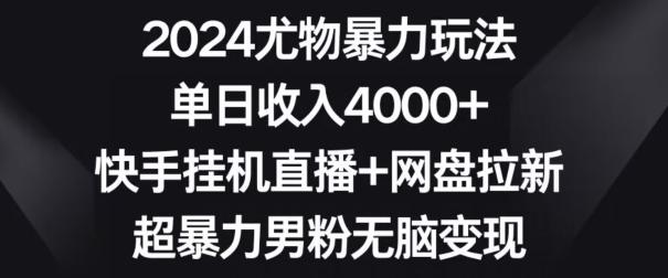 2024尤物暴力玩法，单日收入4000+，快手挂机直播+网盘拉新，超暴力男粉无脑变现【揭秘】-昀创网