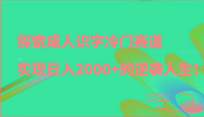 探索成人识字冷门赛道，实现日入2000+的逆袭人生！-昀创网