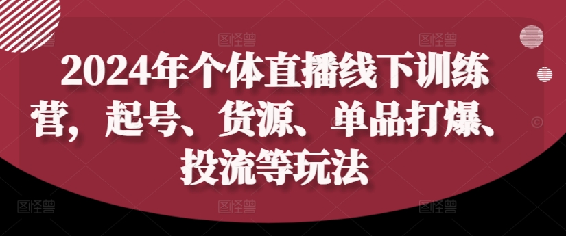 2024年个体直播训练营，起号、货源、单品打爆、投流等玩法-昀创网