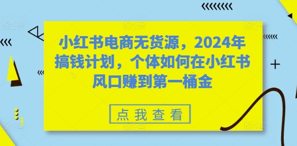 小红书电商无货源，2024年搞钱计划，个体如何在小红书风口赚到第一桶金-昀创网