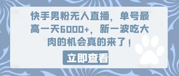 快手男粉无人直播，单号最高一天6000+，新一波吃大肉的机会真的来了-昀创网