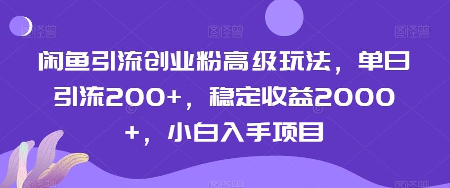 闲鱼引流创业粉高级玩法，单日引流200+，稳定收益2000+，小白入手项目-昀创网