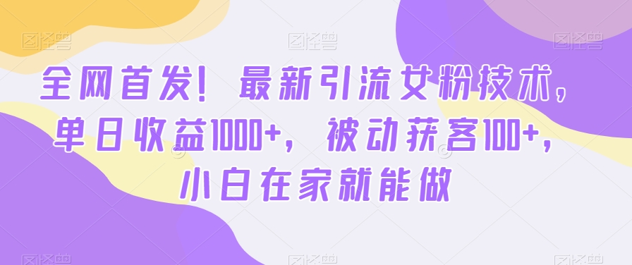 全网首发！最新引流女粉技术，单日收益1000+，被动获客100+，小白在家就能做【揭秘】-昀创网