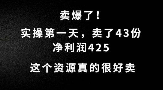 这个资源，需求很大，实操第一天卖了43份，净利润425【揭秘】-昀创网