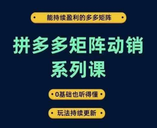 拼多多矩阵动销系列课，能持续盈利的多多矩阵，0基础也听得懂，玩法持续更新-昀创网