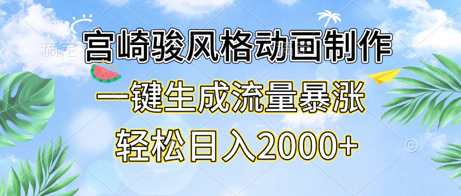 宫崎骏风格动画制作，一键生成流量暴涨，轻松日入2000+-昀创网