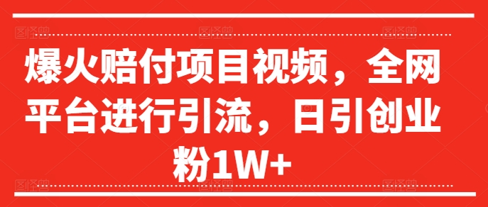 爆火赔付项目视频，全网平台进行引流，日引创业粉1W+【揭秘】-昀创网