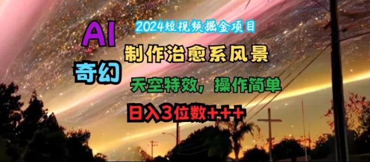 2024短视频掘金项目，AI制作治愈系风景，奇幻天空特效，操作简单，日入3位数【揭秘】-昀创网