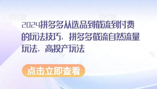 2024拼多多从选品到截流到付费的玩法技巧，拼多多截流自然流量玩法，高投产玩法-昀创网