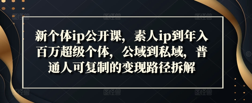 新个体ip公开课，素人ip到年入百万超级个体，公域到私域，普通人可复制的变现路径拆解-昀创网