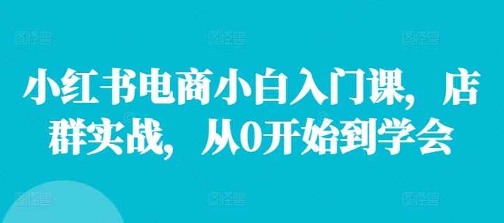 小红书电商小白入门课，店群实战，从0开始到学会-昀创网