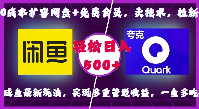 0成本扩容网盘+免费会员，卖技术，拉新，咸鱼最新玩法，实现多重管道收益，一鱼多吃，轻松日入500+-昀创网