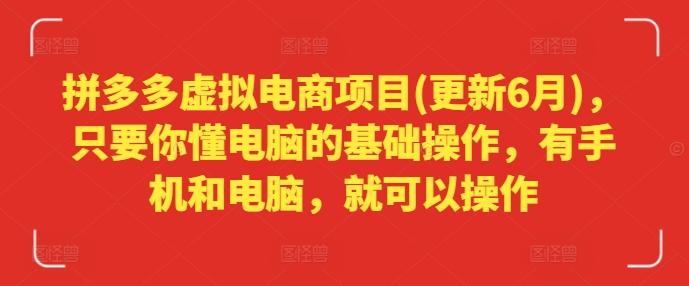 拼多多虚拟电商项目(更新6月)，只要你懂电脑的基础操作，有手机和电脑，就可以操作-昀创网