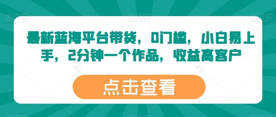 最新蓝海平台带货，0门槛，小白易上手，2分钟一个作品，收益高【揭秘】-昀创网