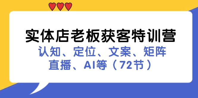 实体店老板获客特训营：认知、定位、文案、矩阵、直播、AI等(72节-昀创网