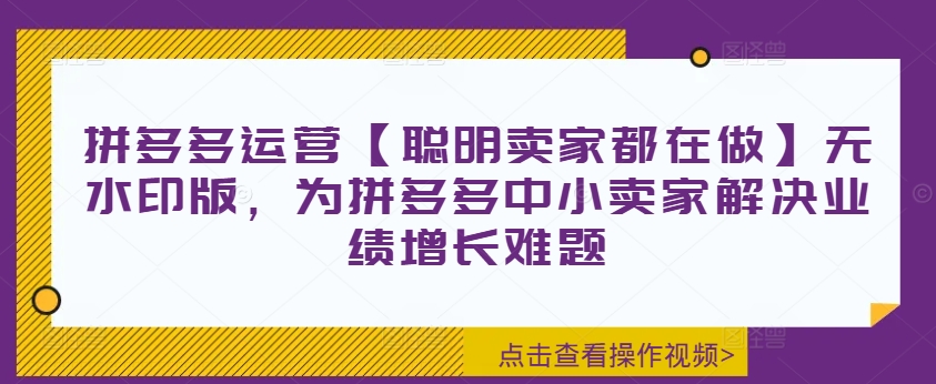 拼多多运营【聪明卖家都在做】无水印版，为拼多多中小卖家解决业绩增长难题-昀创网