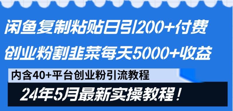 闲鱼复制粘贴日引200+付费创业粉，24年5月最新方法！割韭菜日稳定5000+收益-昀创网