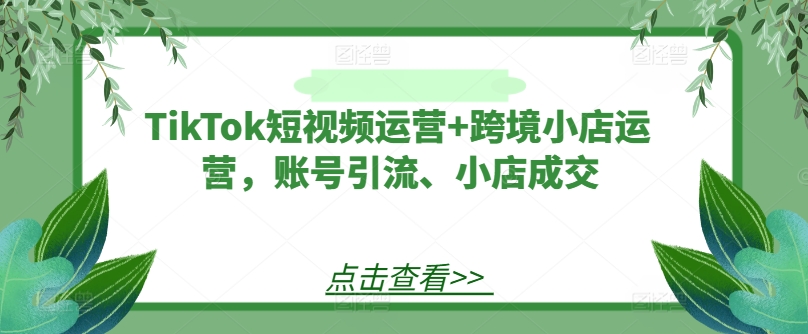 TikTok短视频运营+跨境小店运营，账号引流、小店成交-昀创网