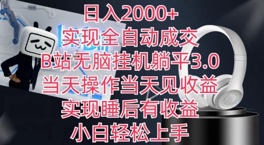 日入2000+，实现全自动成交，B站无脑挂机躺平3.0，当天操作当天见收益，实现睡后有收益【揭秘】-昀创网